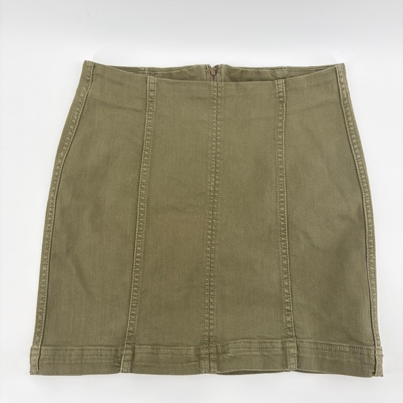 Free People Olive Green Denim Mini Skirt High Waisted Seamed Back Zip Size 2 - Picture 2 of 7